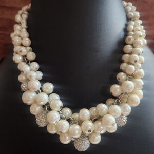 Vintage Pearl And Silver Bead Necklace, w/Coordinating Bracelet